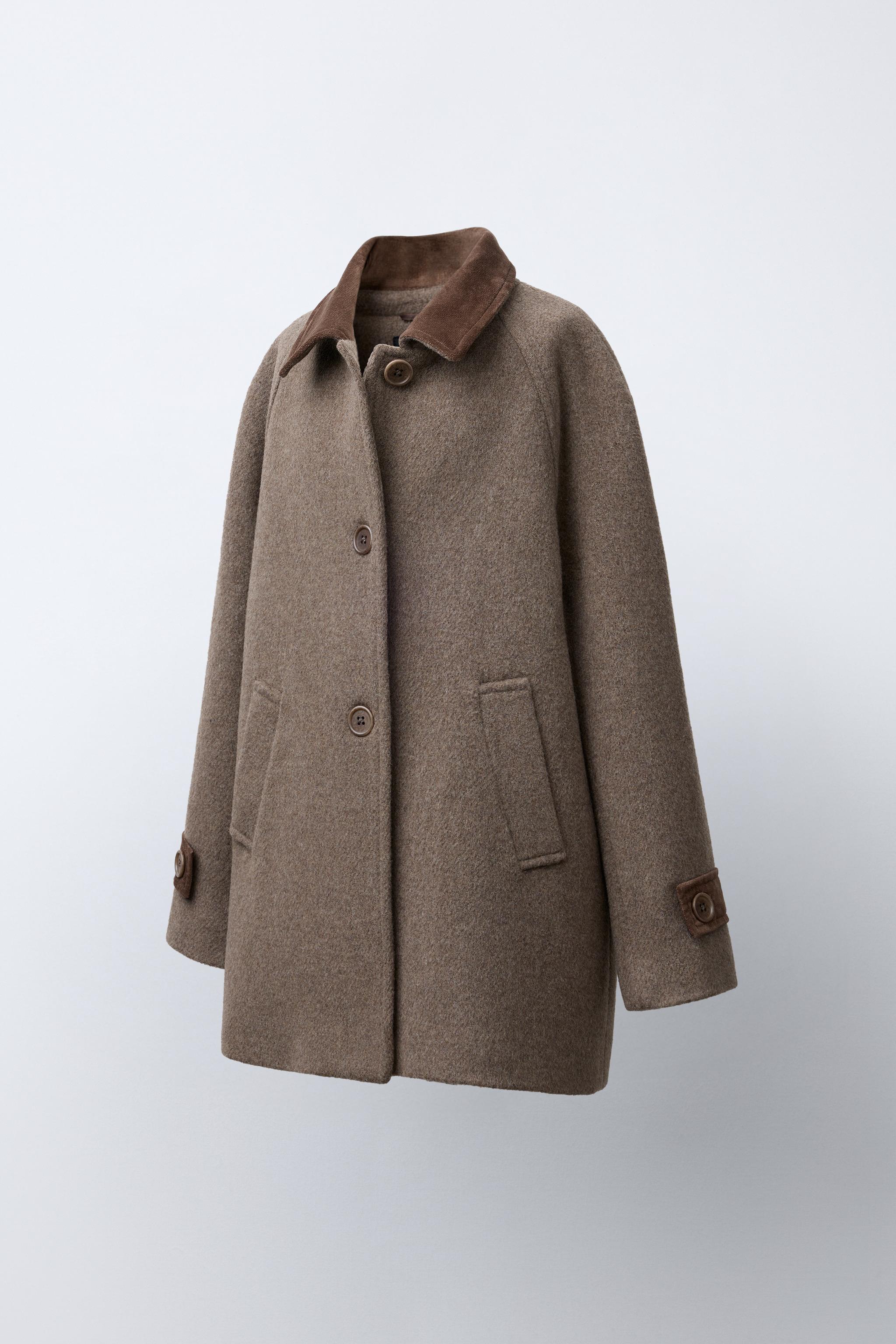 CONTRAST VELVET WOOL BLEND COAT